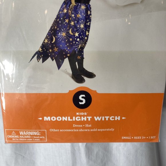 Kids Navy Moonlight Witch Halloween Costume with Hat Small 4-6 Wizard Dress Up - Picture 3 of 8